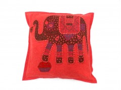 JAIPURI CUSHION COVER PILLOW CASE ELEPHANT DESIGN COTTON FABRIC RED COLOR SIZE 17x17 INCH